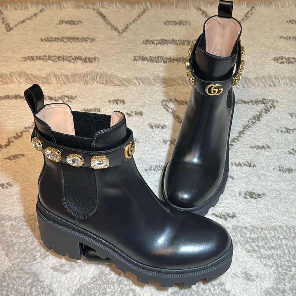 Gucci Trip Embellished Block Heel Chelsea Boots - Picture 8 of 15